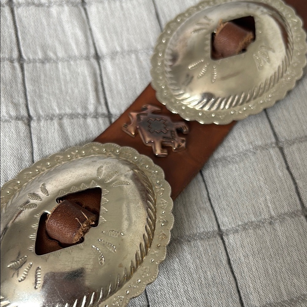 Vintage Brown Leather Belt with Silver Accents - Picture 9 of 11